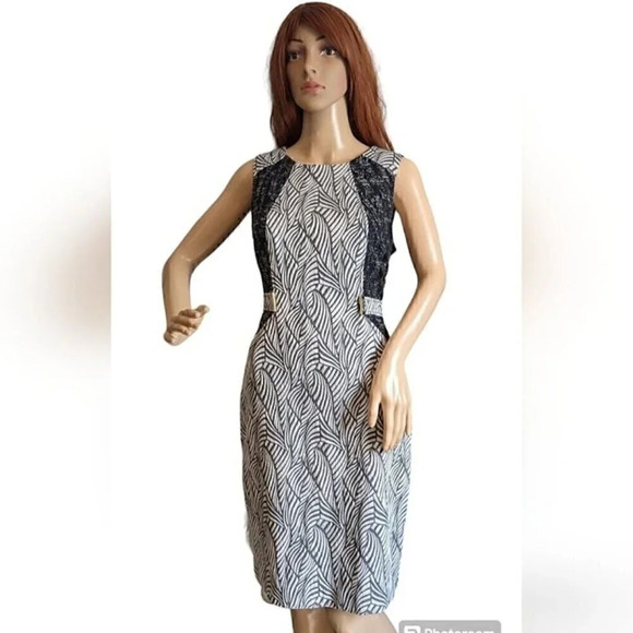 Calvin Klein office Black&White Block Sleeveless Mid A-line Dress size 6 - Picture 2 of 8